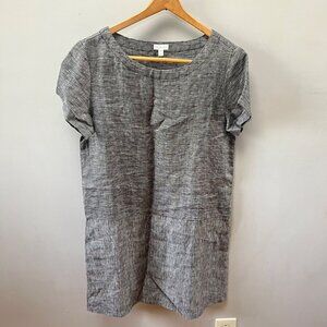 Garnet Hill Womens Black & White Striped Linen Tunic Dress Size 8 Short Sleeves